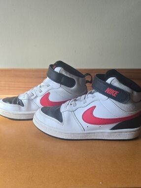 Nike Kids Court Borough Sneakers in White, Black & Red
